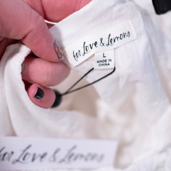 For Love & Lemons Jean Eyelet Midi Dress White Corset Puff Sleeves SZ L NWT - Picture 7 of 8